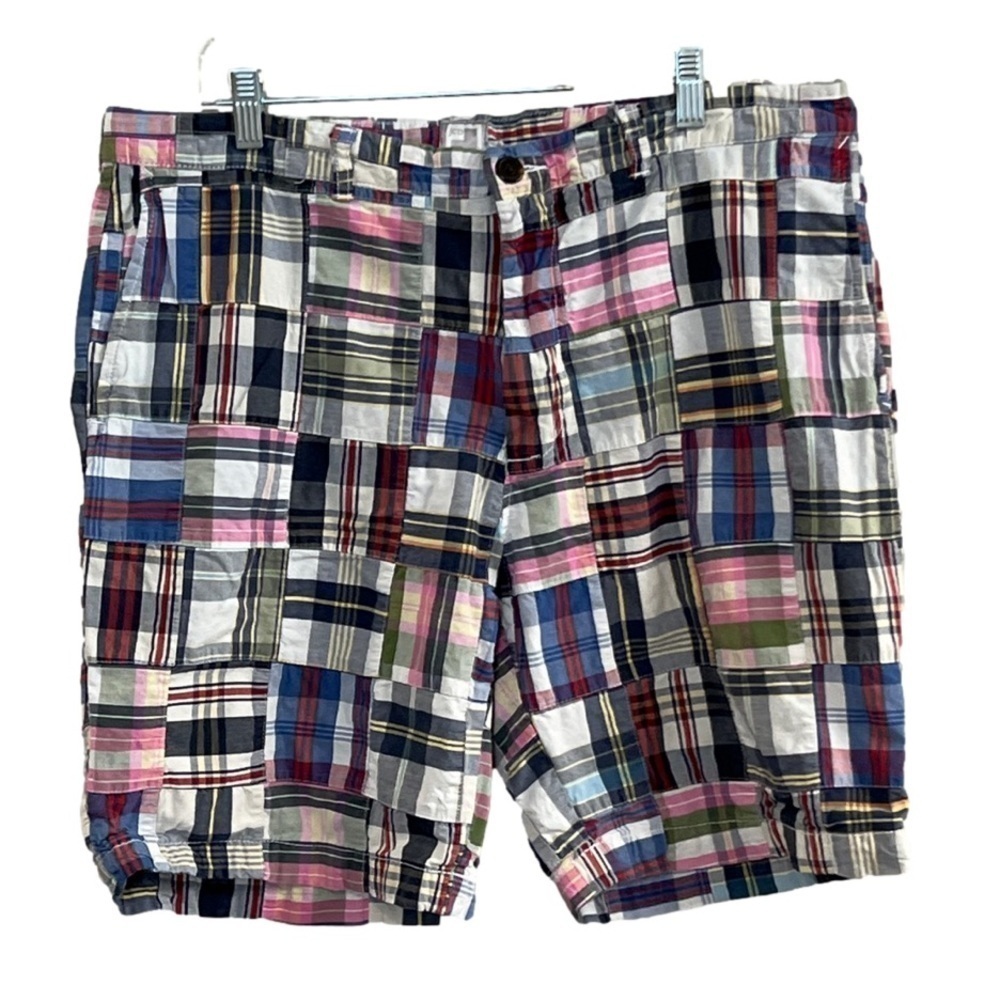 Men's JCP Madras Patchwork Bermuda Cotton Multi Color Plaid Shorts. Size 36